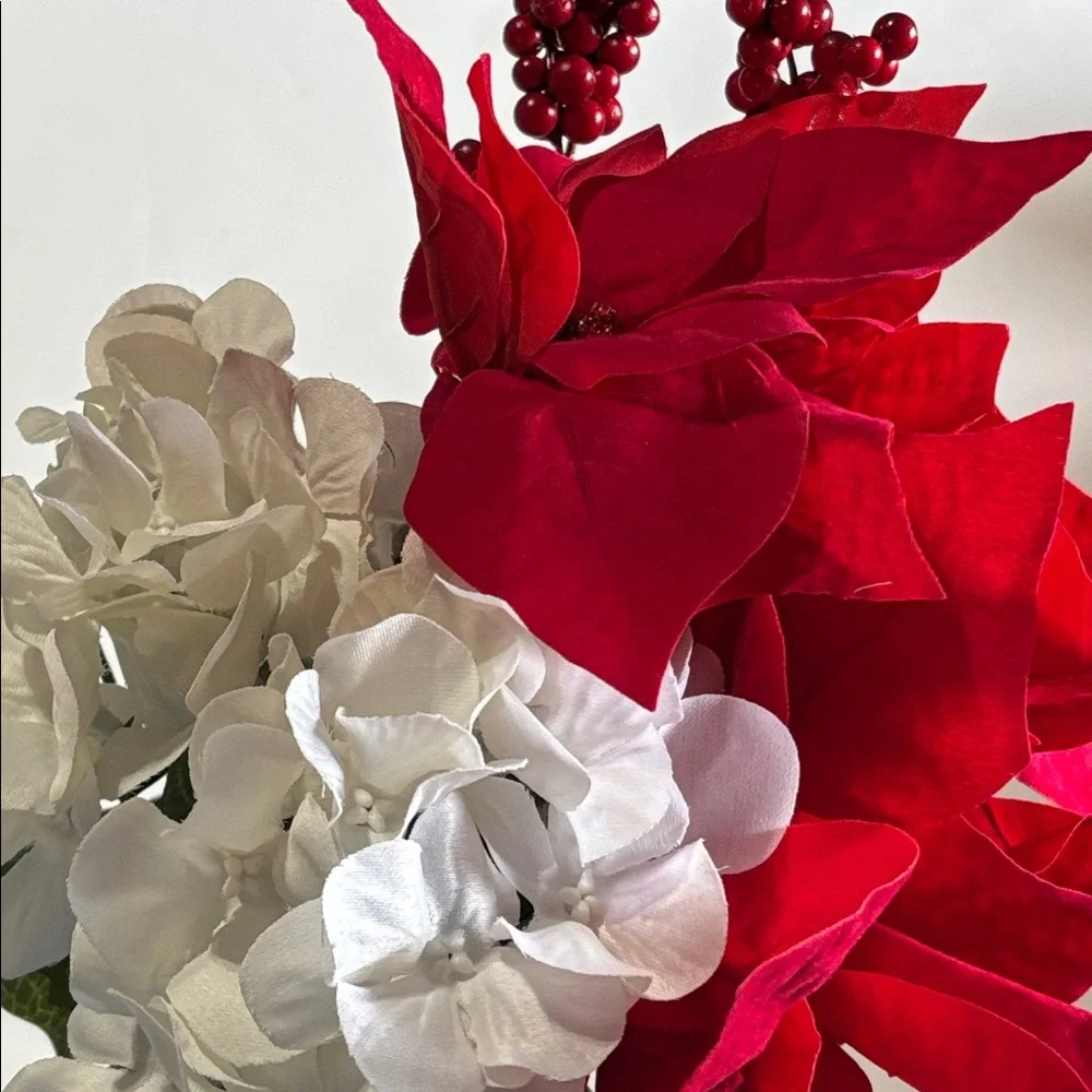 Poinsettia Bushes White Hydrangeas Holiday Red Poinsettia & Berry Set of 5